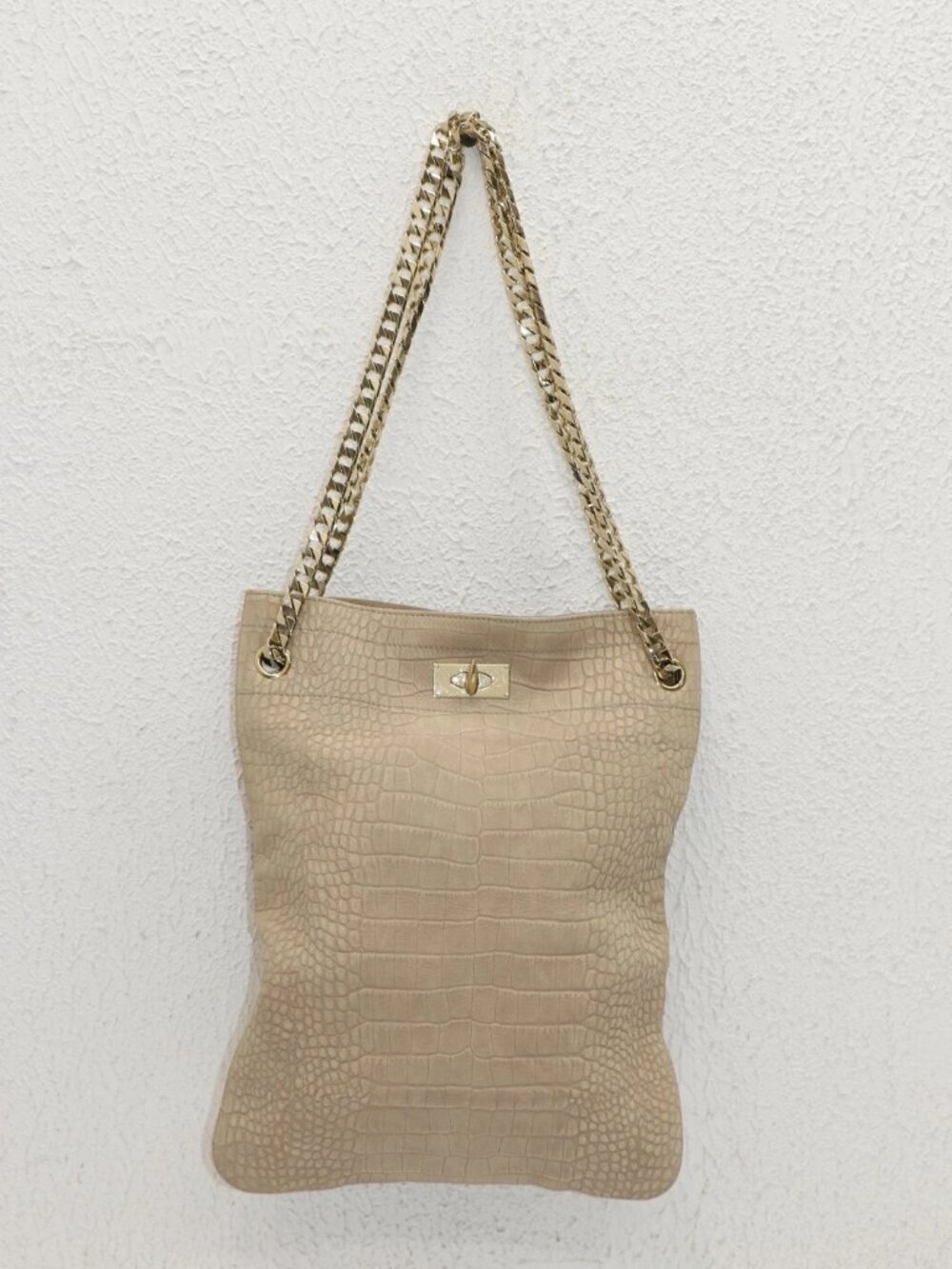 Givenchy Tan Leather Crocodile Print Maison Tote w/ Gold Chain Strap